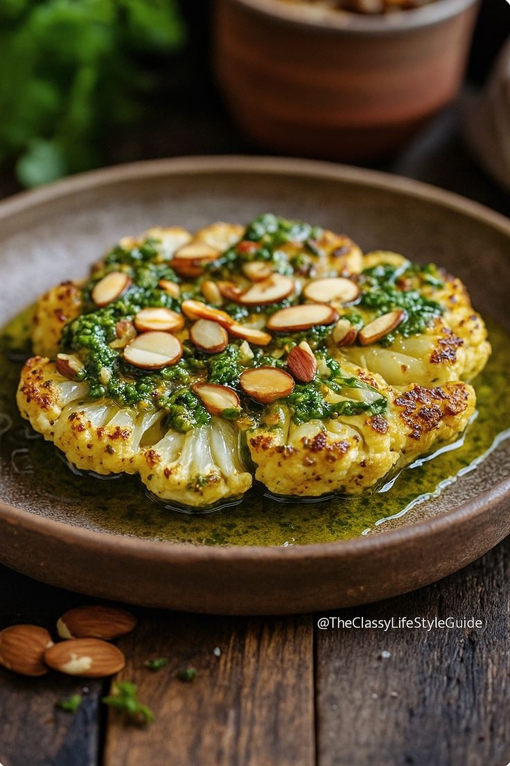Roasted Cauliflower Elegance with Almond Herb Drizzle