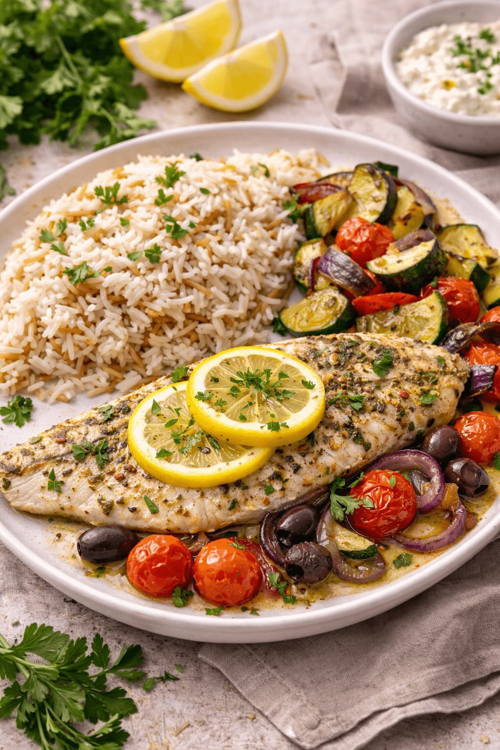 Baked Mediterranean Sea Bass yang Kaya Aroma Herbal